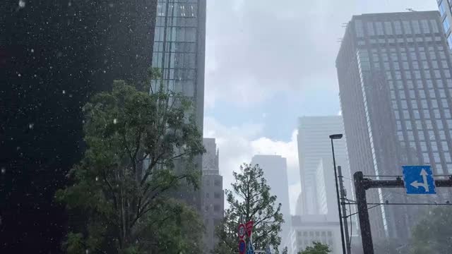 天気雨で晴れ空に降る大粒の雨と都会のビルの動画|無料の動画素材サイト「動画AC」